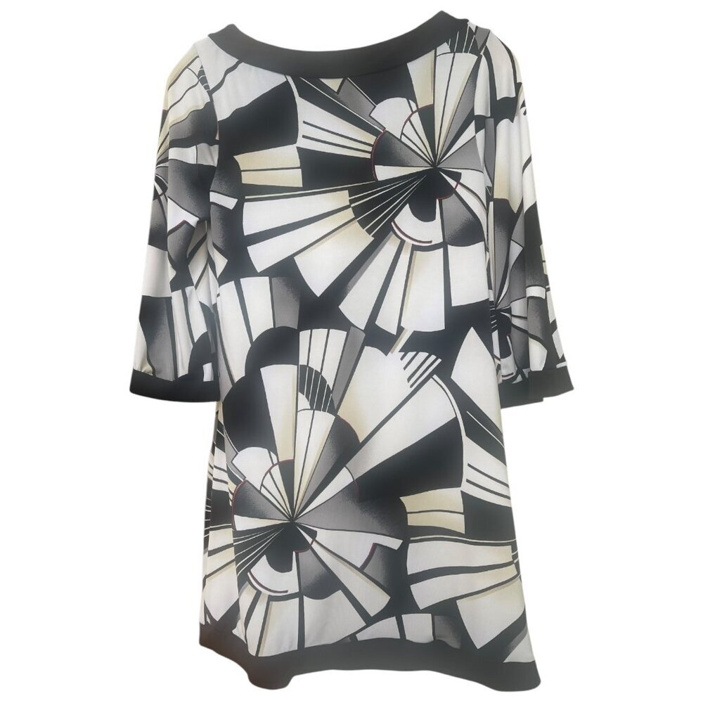WHITE HOUSE BLACK MARKET Geo Abstract Beige Black Sexy Jersey Dress Size XS Y2K